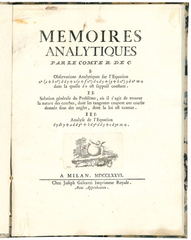 Memoires analytiques par le comte R. de C. 1. Observations …