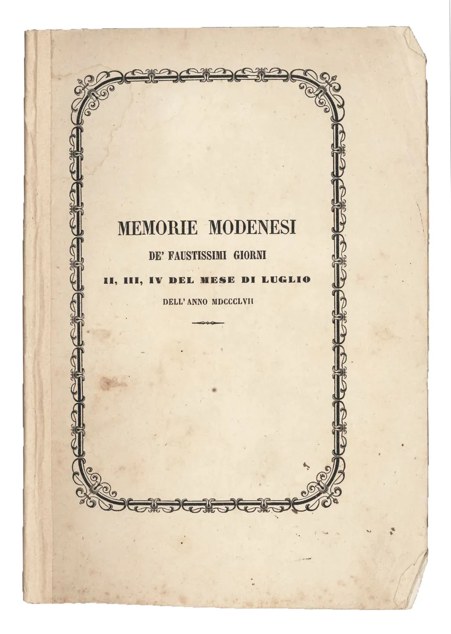 Memorie modenesi de' faustissimi giorni 2., 3., 4. del mese … | Immagine principale