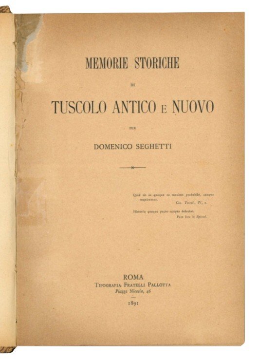 Memorie storiche di Tuscolo antico e nuovo.