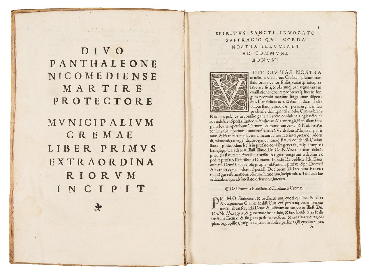 Municipalia Cremae. First colophon (l. S9r): Venice, Aurelio Pinzi, 1536. …