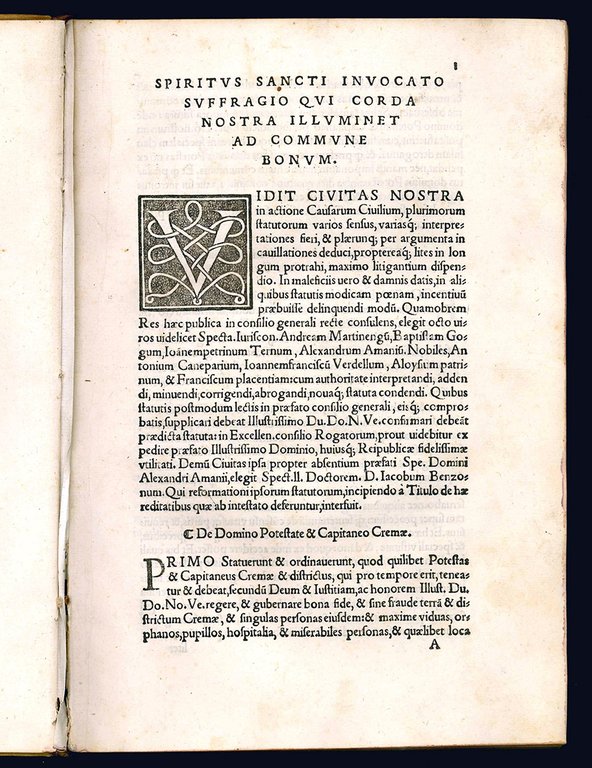 Municipalia Cremae. First colophon (l. S9r): Venice, Aurelio Pinzi, 1536. …