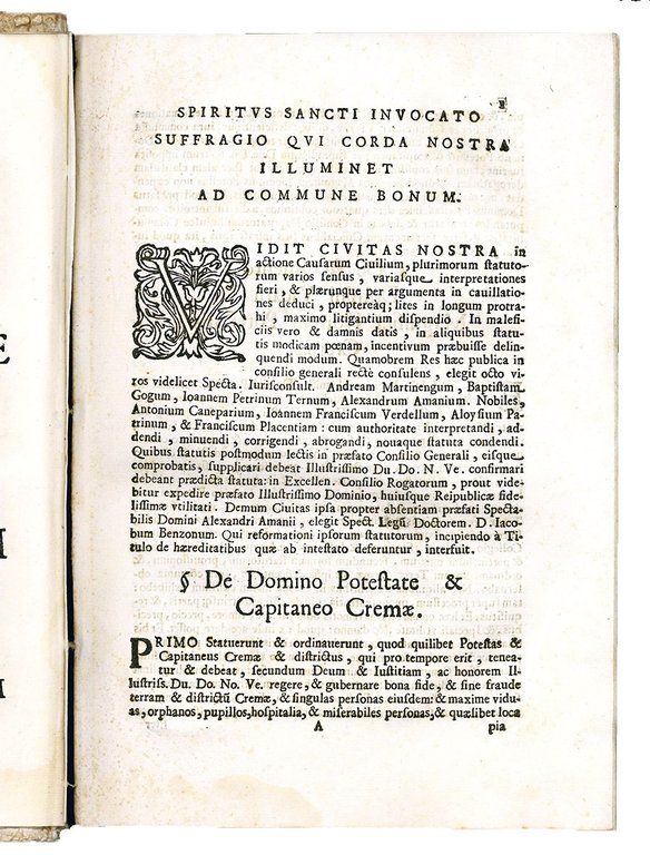 Municipalia Cremae. First colophon (l. S9r): Venice, Aurelio Pinzi, 1536. …