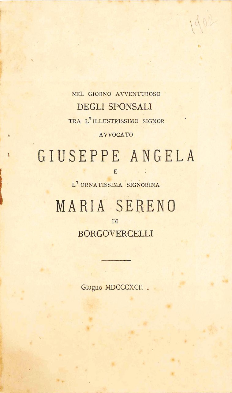 Nel giorno avventuroso degli sponsali tra l'illustrissimo Signor Avvocato Giuseppe … | Immagine principale