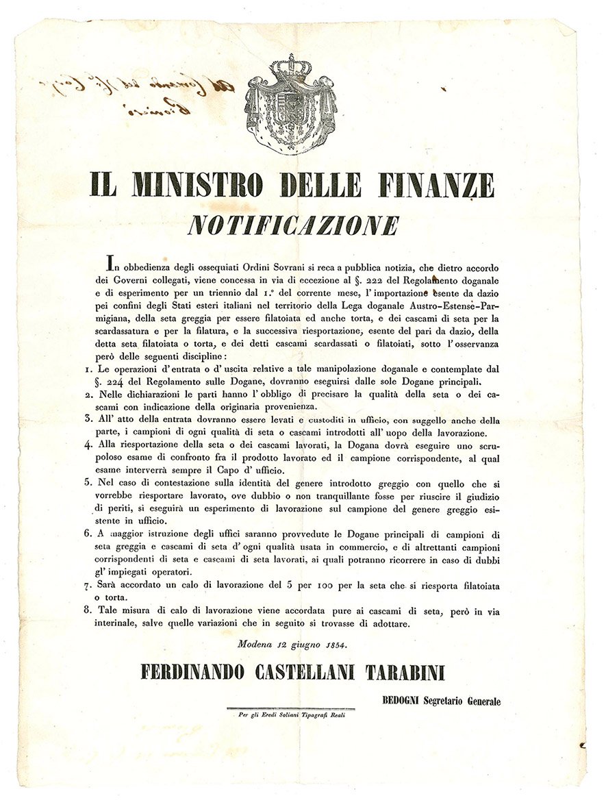 Notificazione del 12 Giugno 1854, con la quale si aboliva …