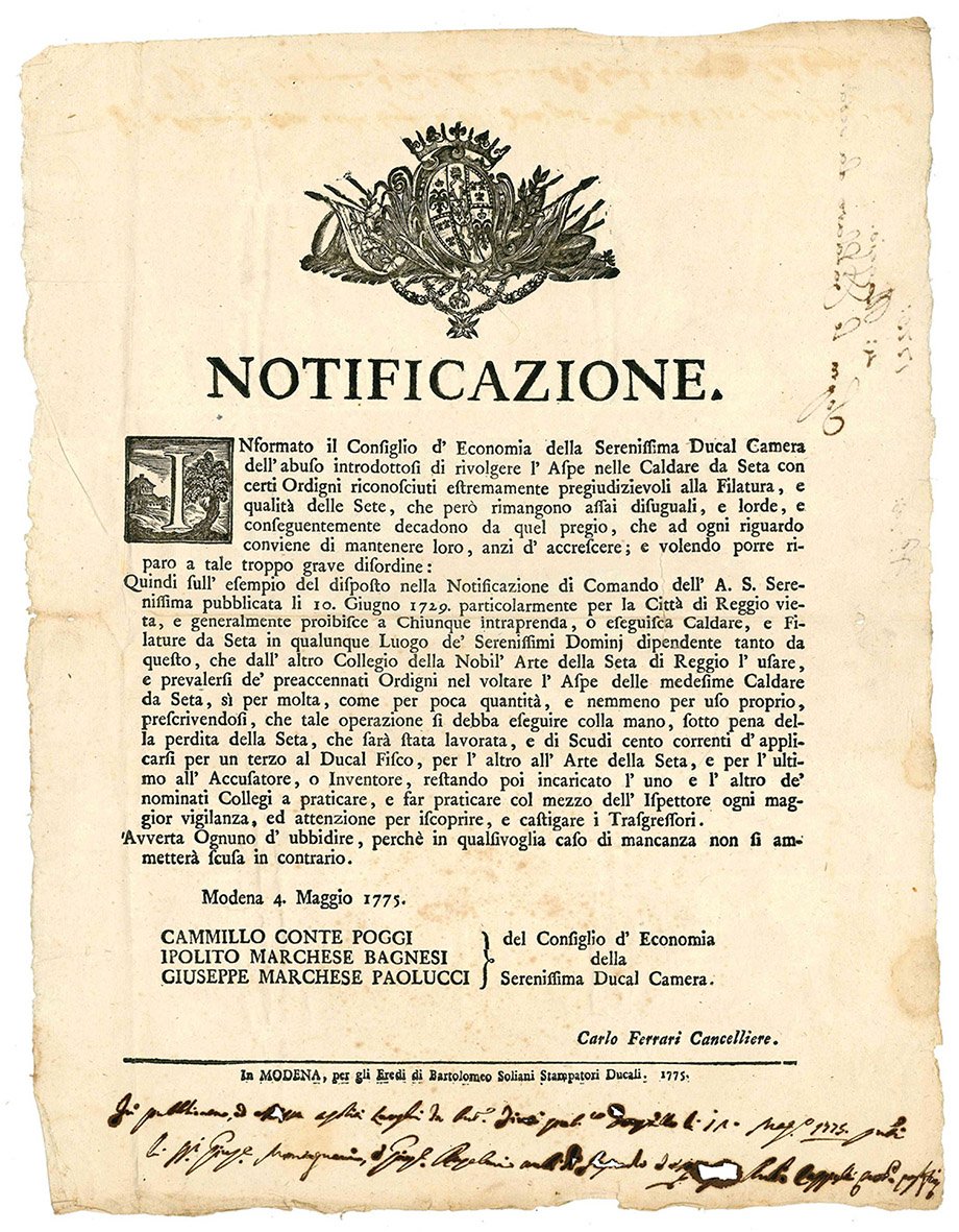 Notificazione del 4 Maggio 1775, con la quale si vietava …