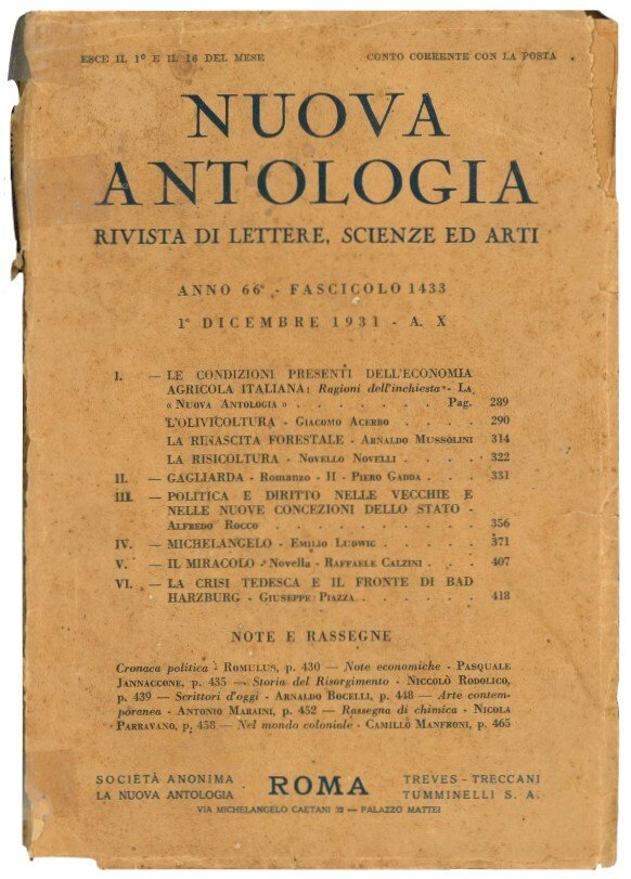 Nuova antologia, rivista di Lettere, scienze ed arti. Anno 66^.