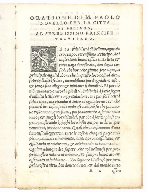 Oratione di M. Paolo Novello per la città di Belluno, …