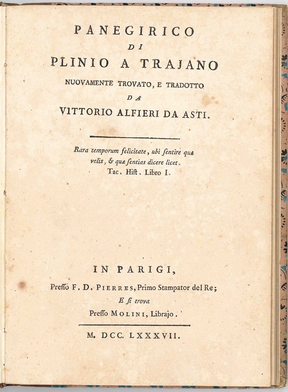 Panegirico di Plinio a Trajano nuovamente trovato, e tradotto da …