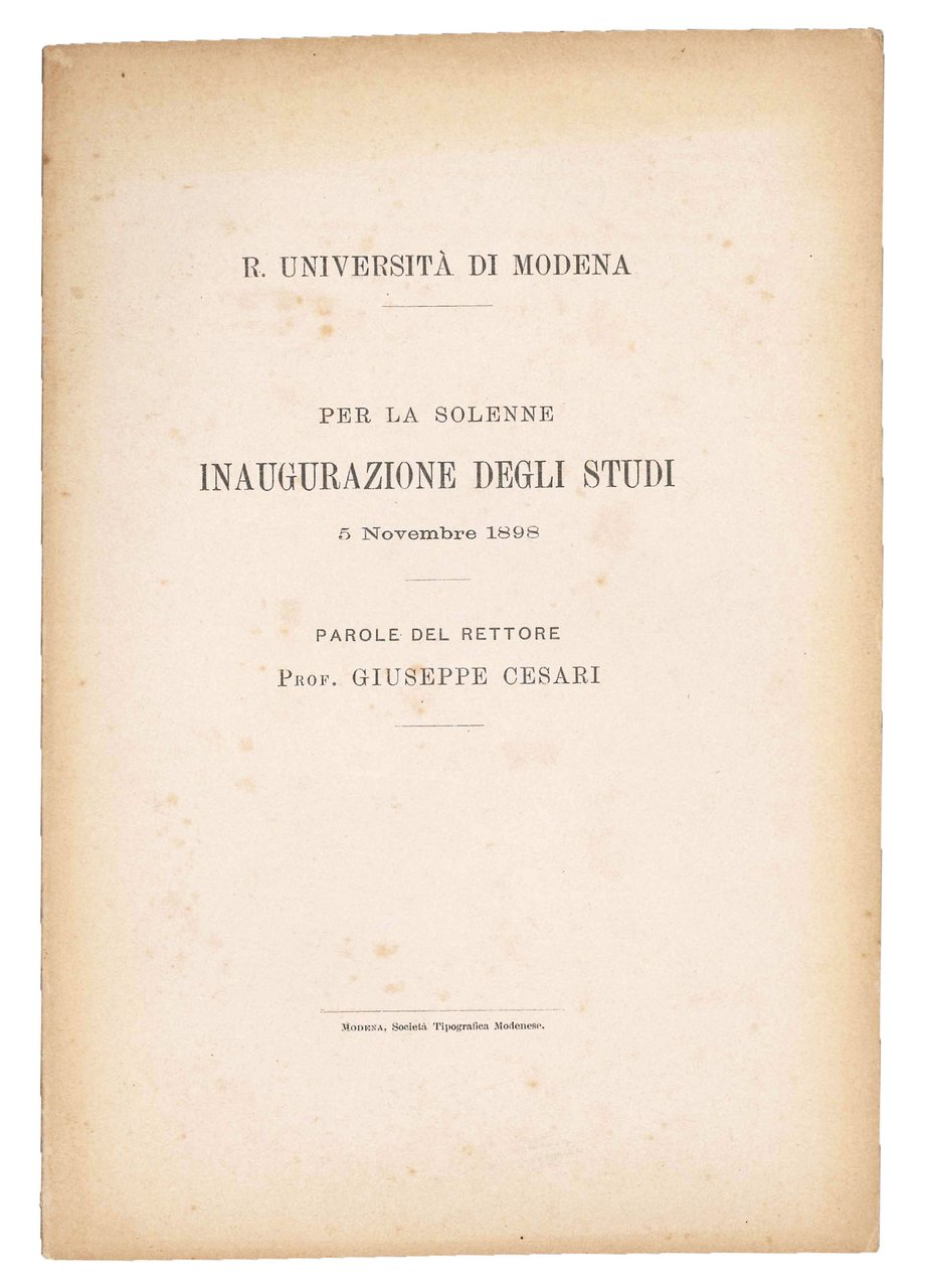 Per la solenne inaugurazione degli studi, 5 novembre 1898. | Immagine principale