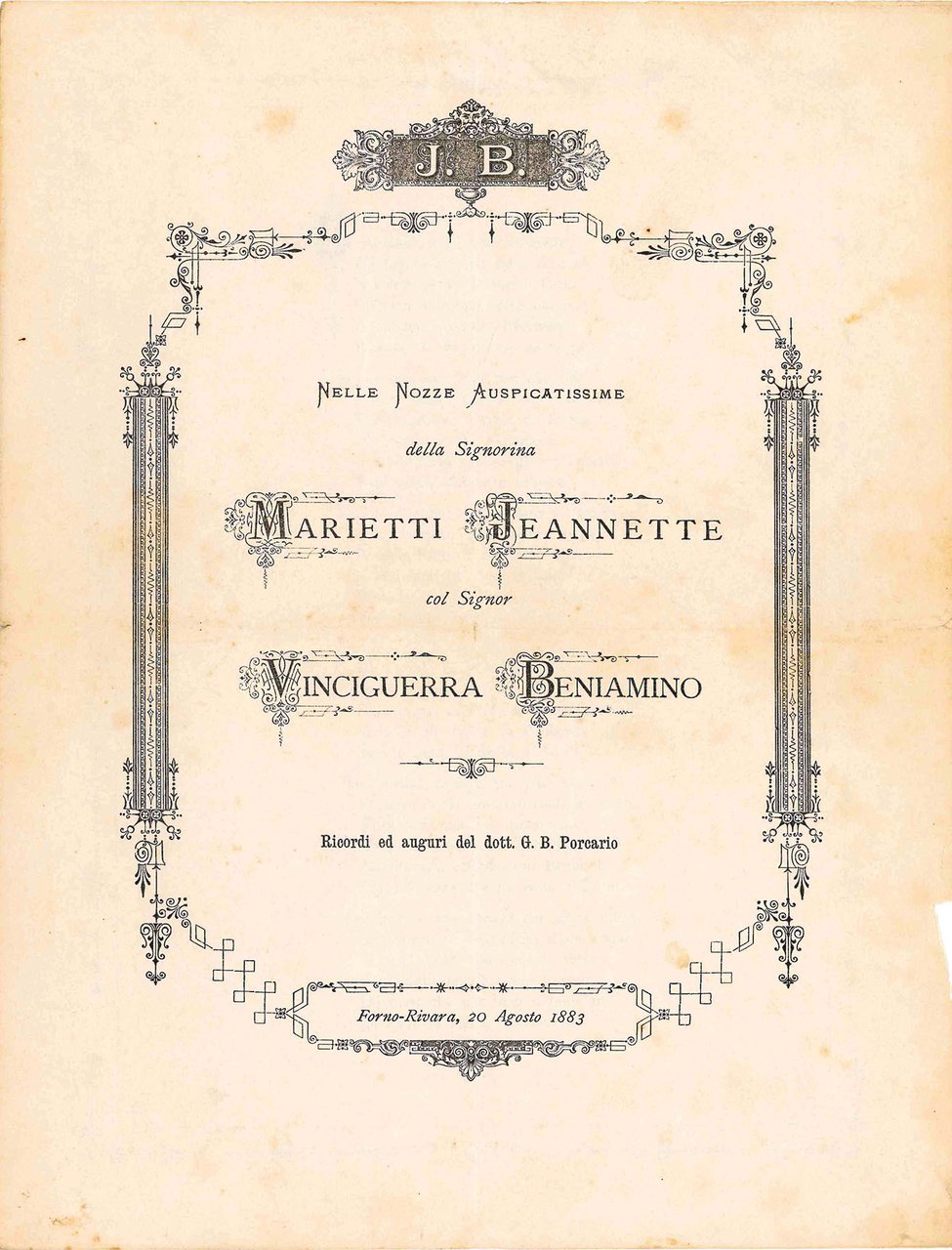 Per le nozze auspicatissime della Signorina Marietti Jeannette col Signor … | Immagine principale