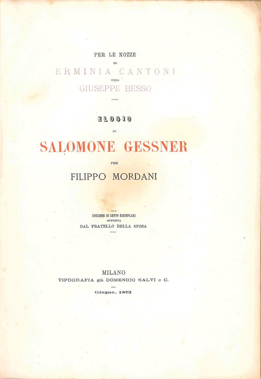 Per le nozze Besso - Cantoni. Elogio di Salomone Gessner … | Immagine principale