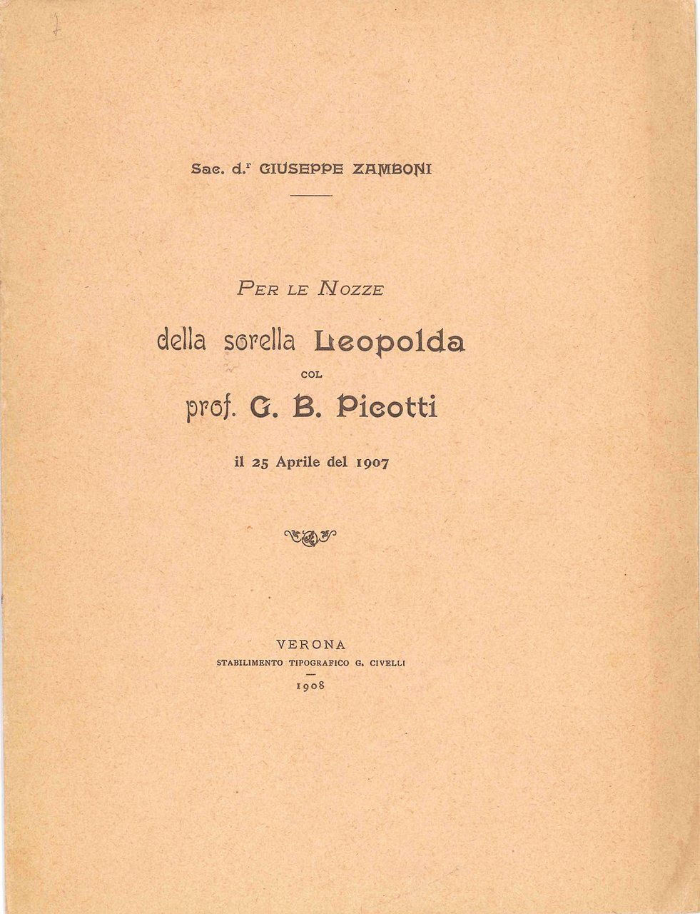 Per le nozze della sorella Leopolda col prof. G. B. … | Immagine principale