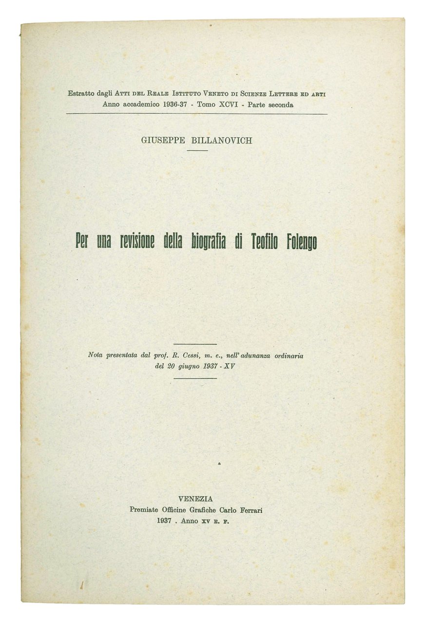 Per una revisione della biografia di Teofilo Folengo. Stralcio dagli …