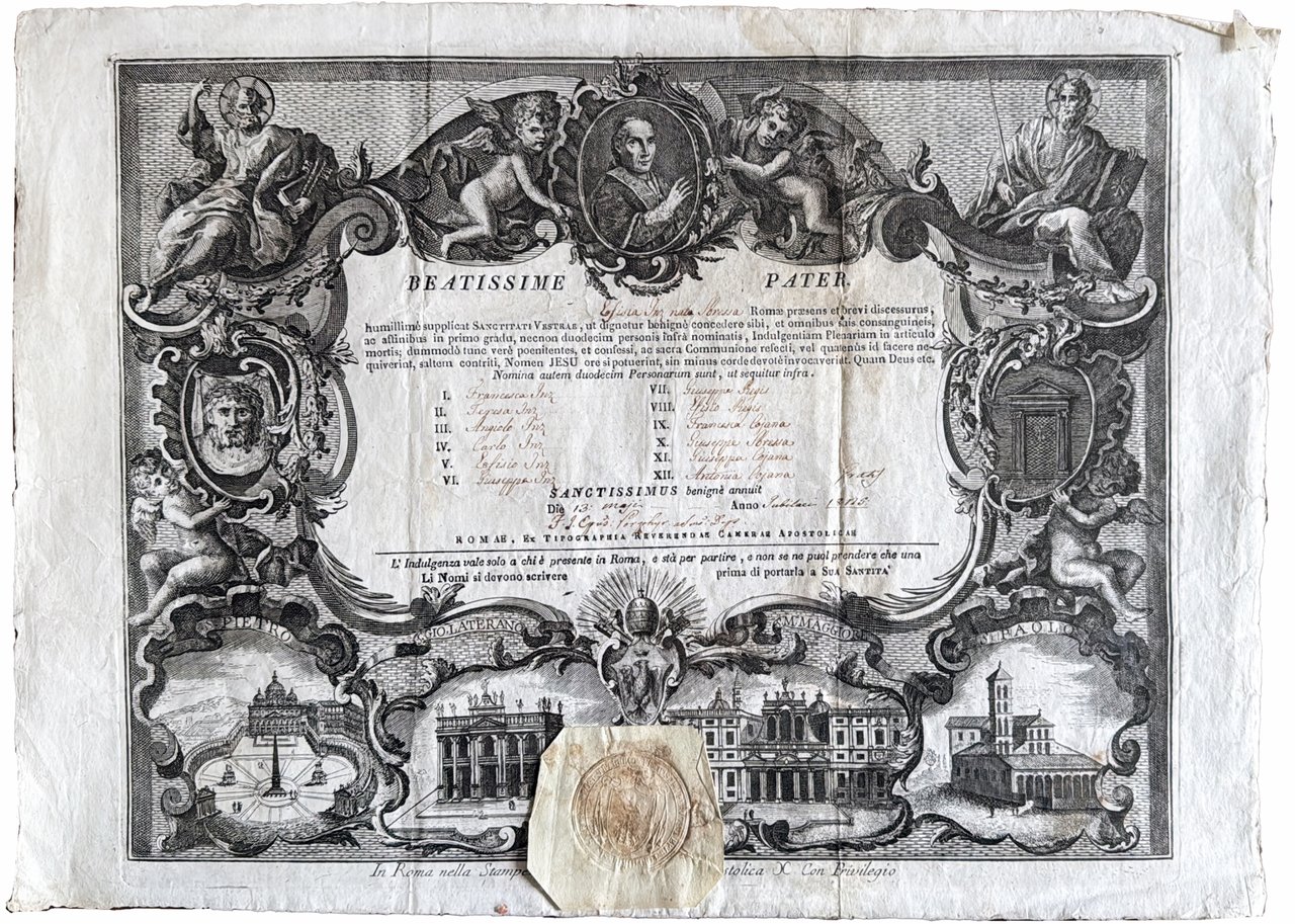 Plenary indulgence for Efisia Inz and twelve of her relatives. | Immagine principale