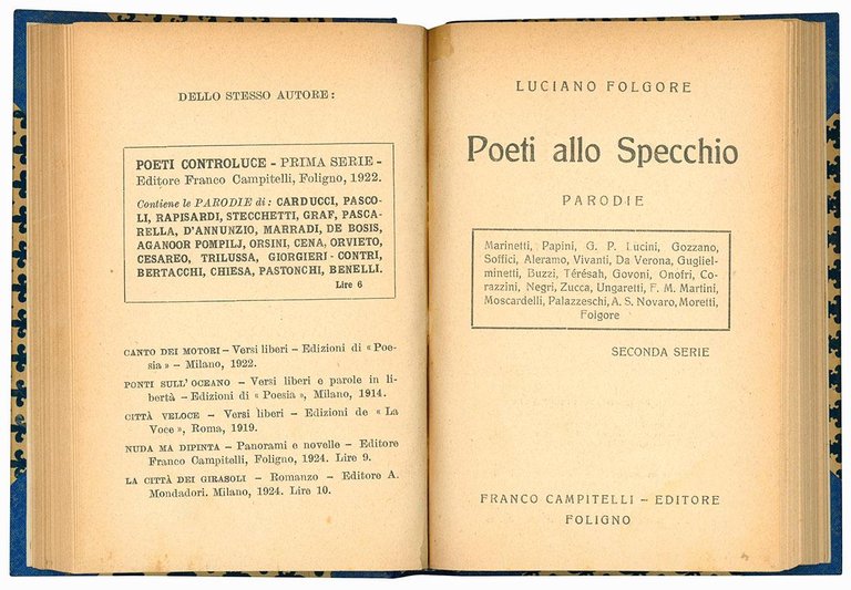 Poeti controluce. Parodie - Prima serie. Terza ristampa. (Insieme a) …