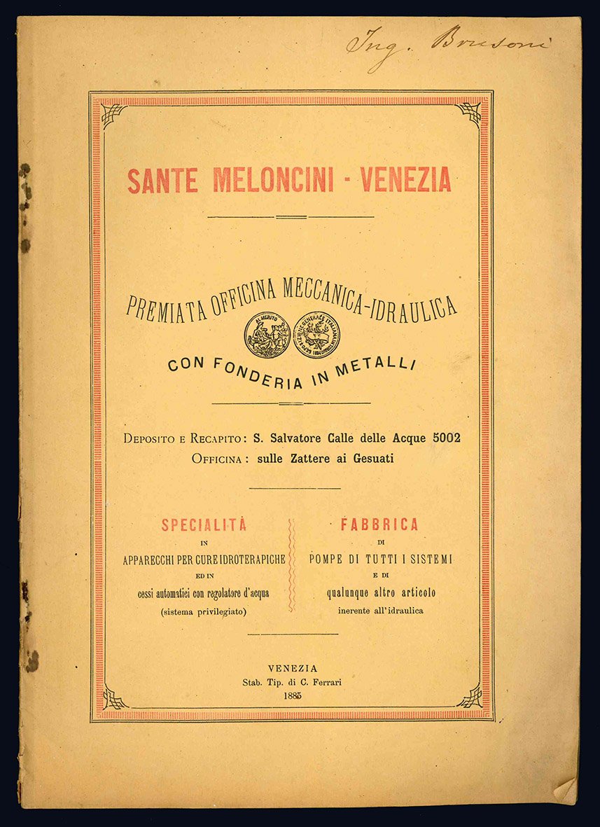 Premiata officina meccanica-idraulica con fonderia in metalli. Catalogo illustrato.