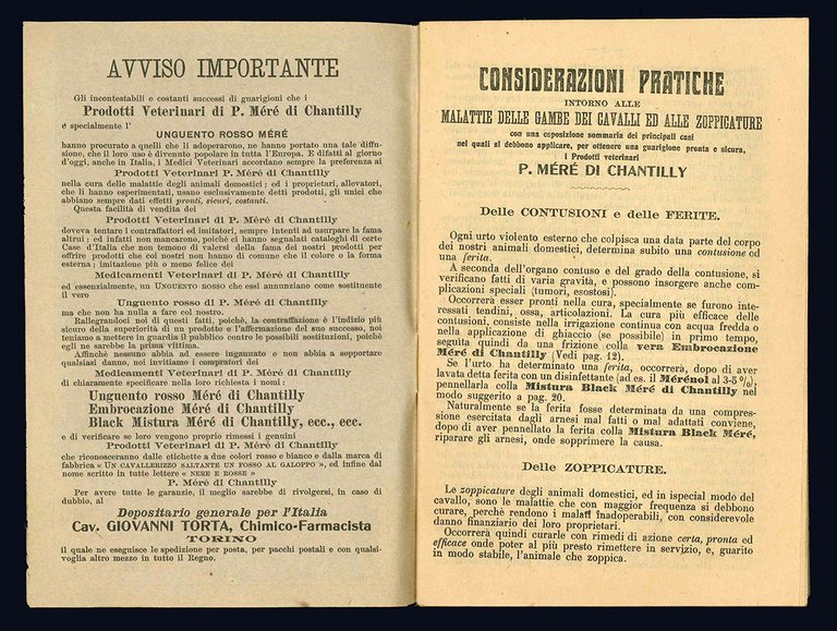 Prodotti veterinari di P. Mère de Chantilly. Catalogo.