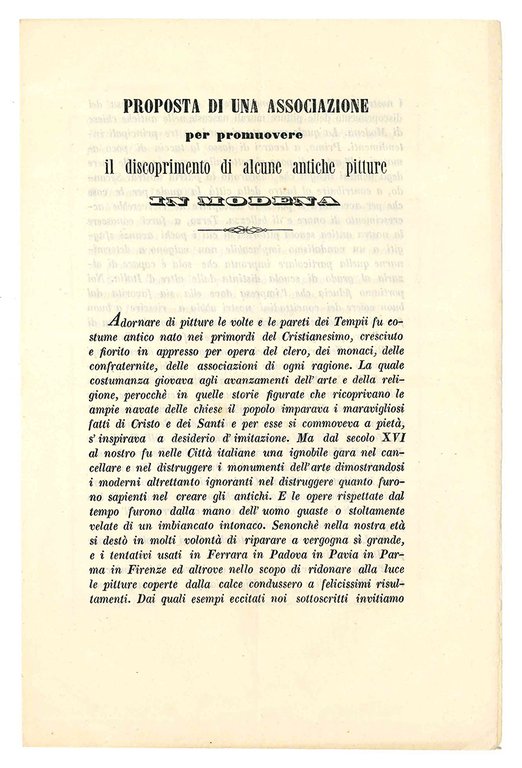 Proposta di una associazione per promuovere il discoprimento di alcune …