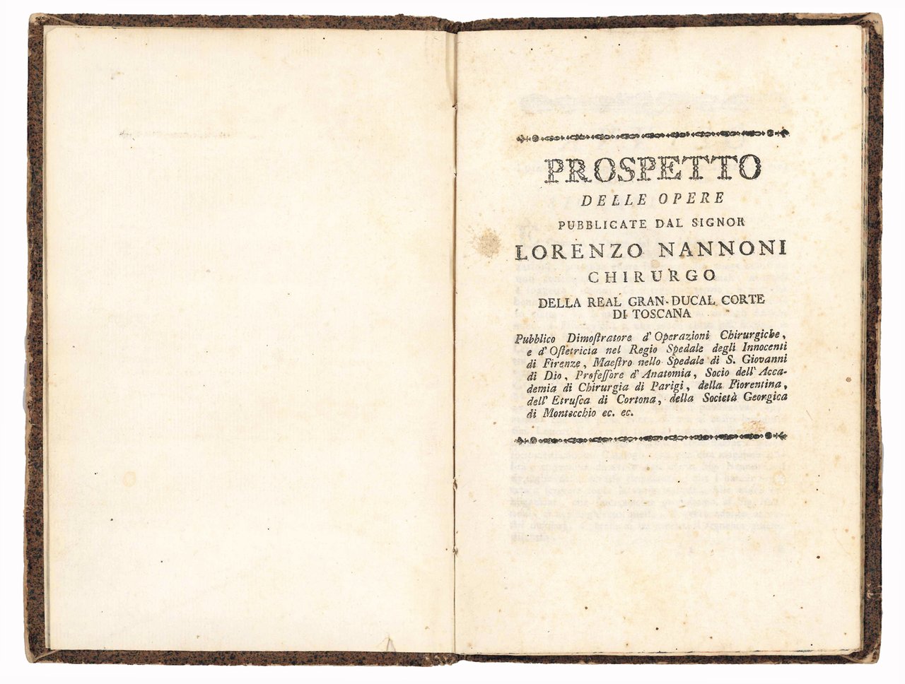 Prospetto delle opere pubblicate dal signor Lorenzo Nannoni chirurgo della … | Immagine principale