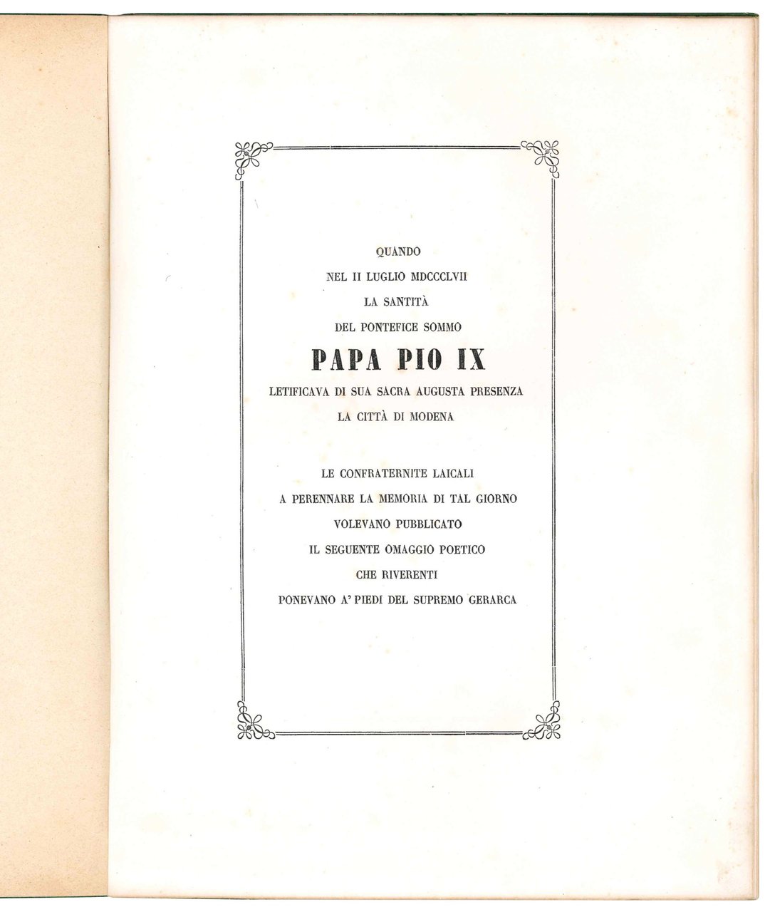 Quando nel II luglio MDCCCLVII la Santità del Pontefice Sommo … | Immagine principale
