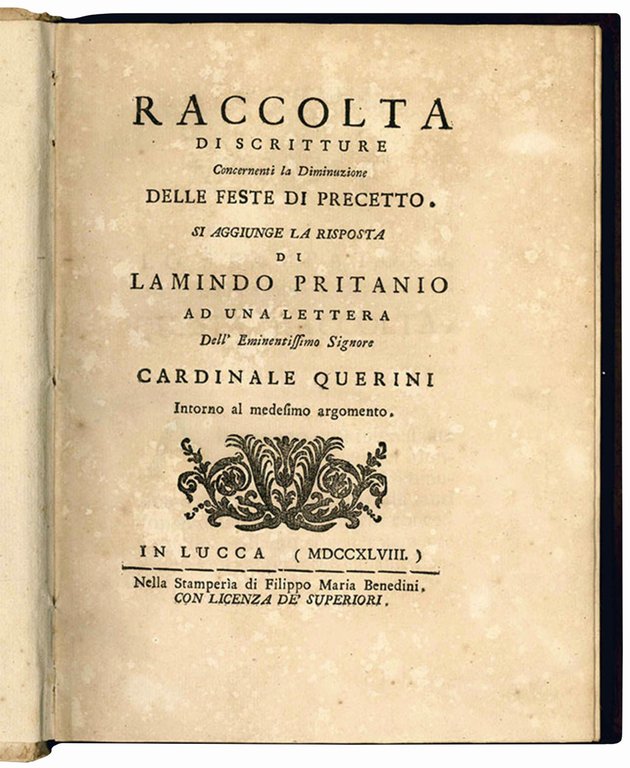 Raccolta di scritture concernenti la diminuzione delle feste di precetto. …