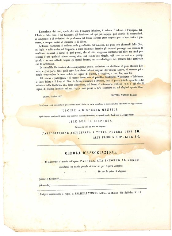 Raccolta di tre avvisi editoriali italiani dell'Ottocento