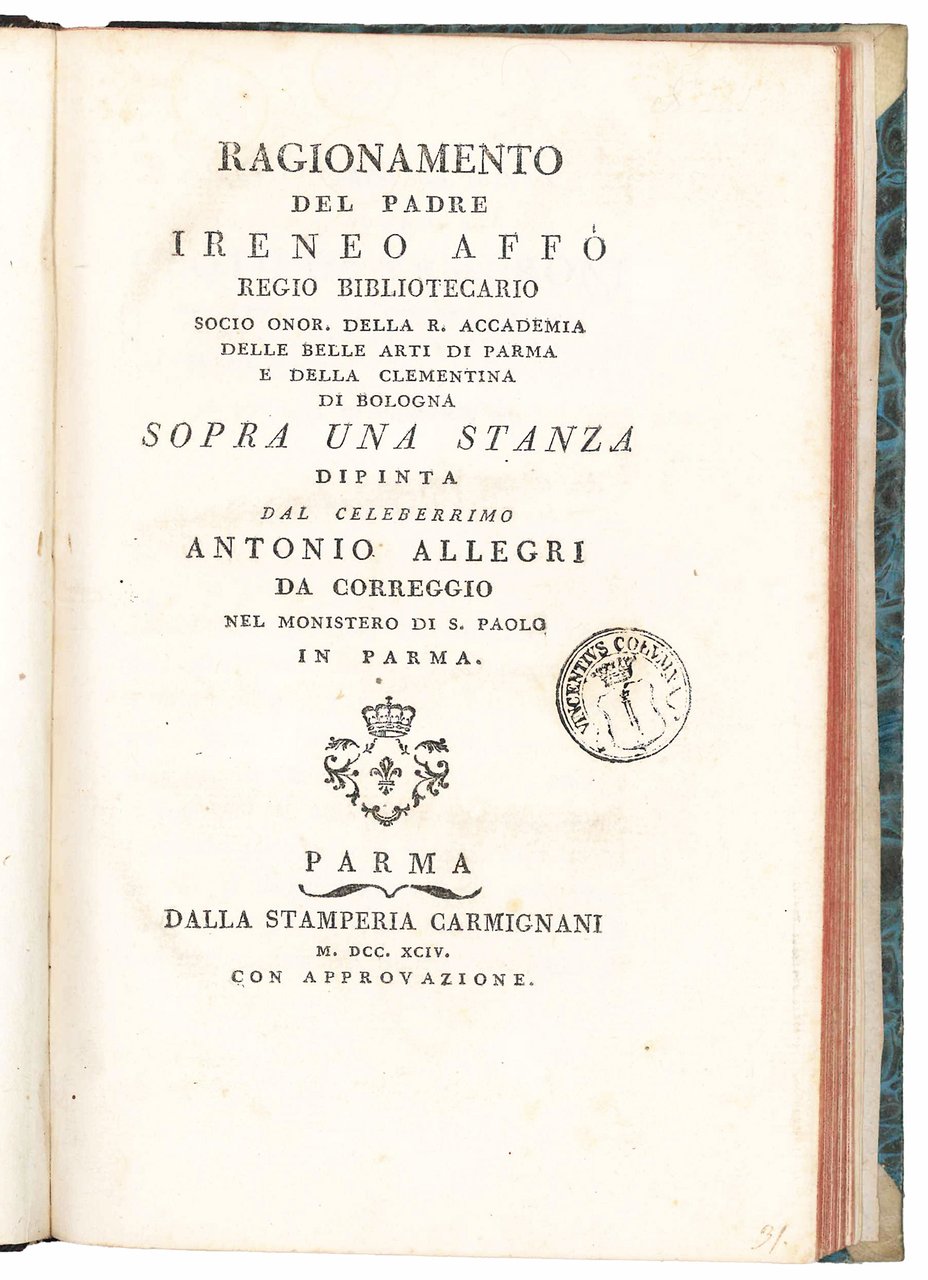 Ragionamento del padre Ireneo Affò regio bibliotecario [...] sopra una … | Immagine principale
