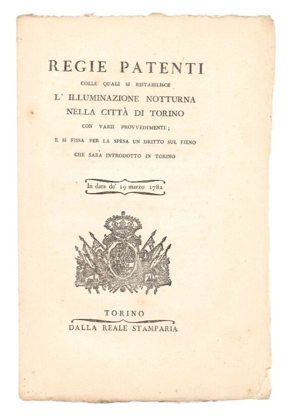 Regie patenti colle quali si ristabilisce l'illuminazione notturna nella città …
