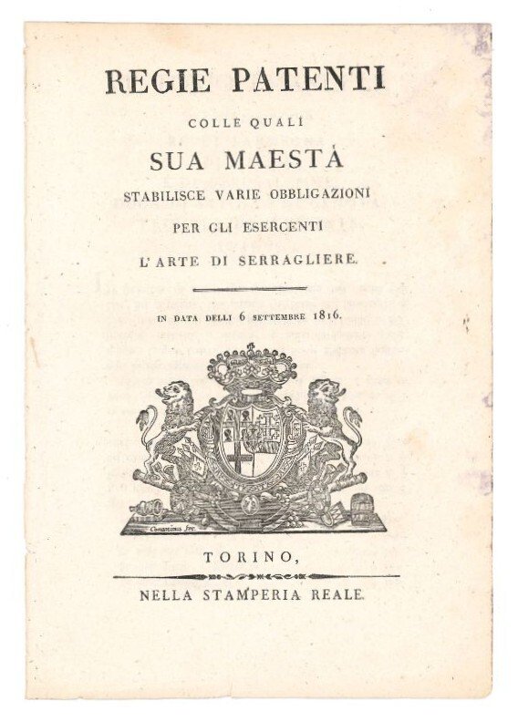 Regie patenti colle quali sua maestà stabilisce varie obbligazioni per …