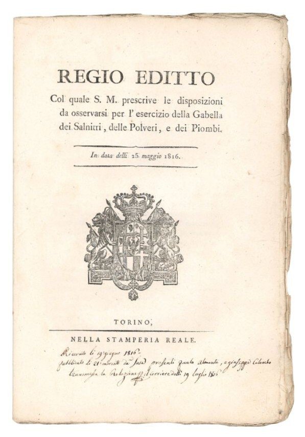 Regio editto col quale S. M. prescrive le disposizioni da …