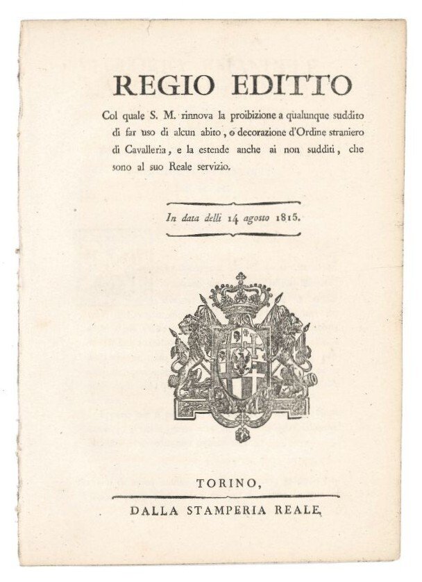 Regio editto col quale S. M. rinnova la proibizione a …