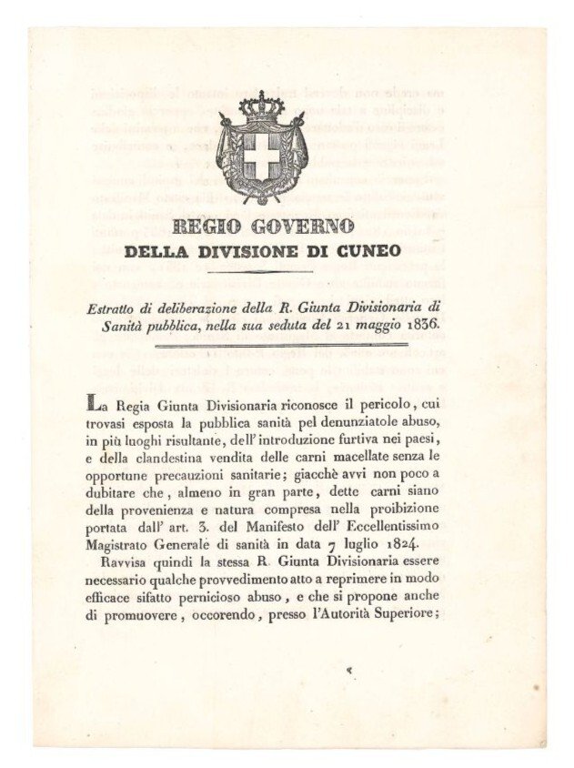 Regio Governo della Divisione di Cuneo. Estratto di deliberazione della …