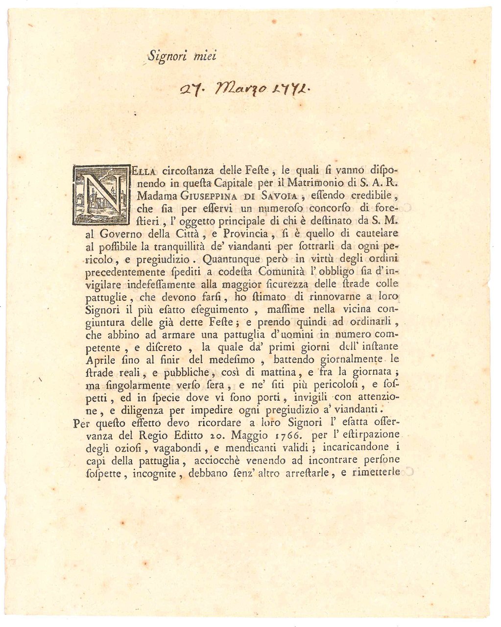 Regolamento nella circostanza delle Feste per il Matrimonio di S.A.R. … | Immagine principale
