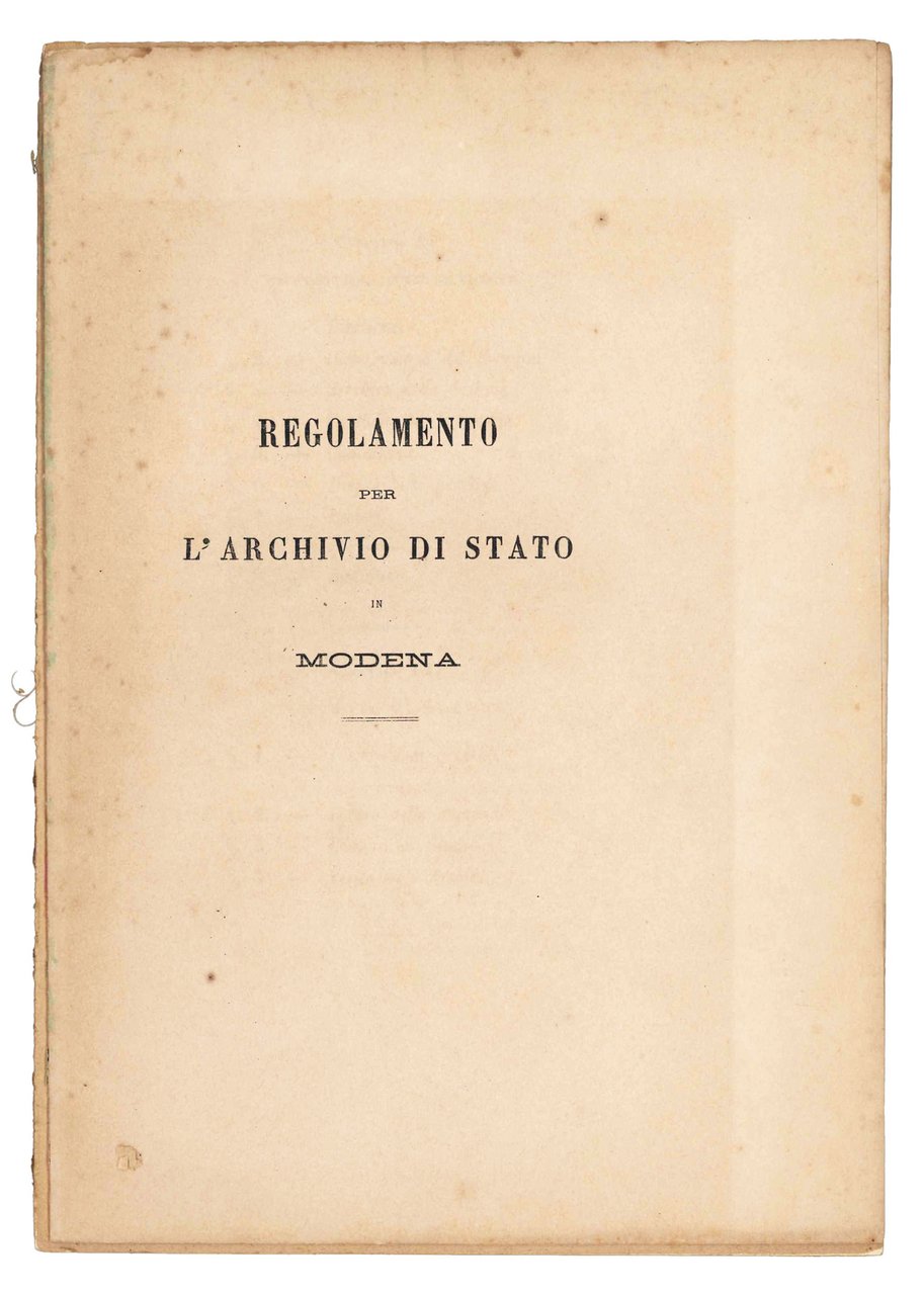Regolamento per l'archivio di Stato di Modena. | Immagine principale