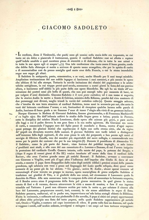 Sadoleto Jacopo. Ritratto in litografia (da un dipinto ad olio …