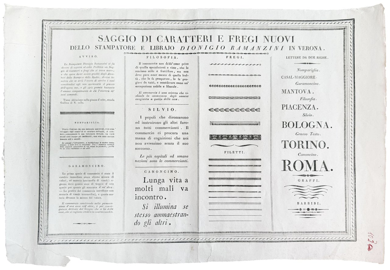 Saggio di caratteri e fregi nuovi dello Stampatore e librajo …