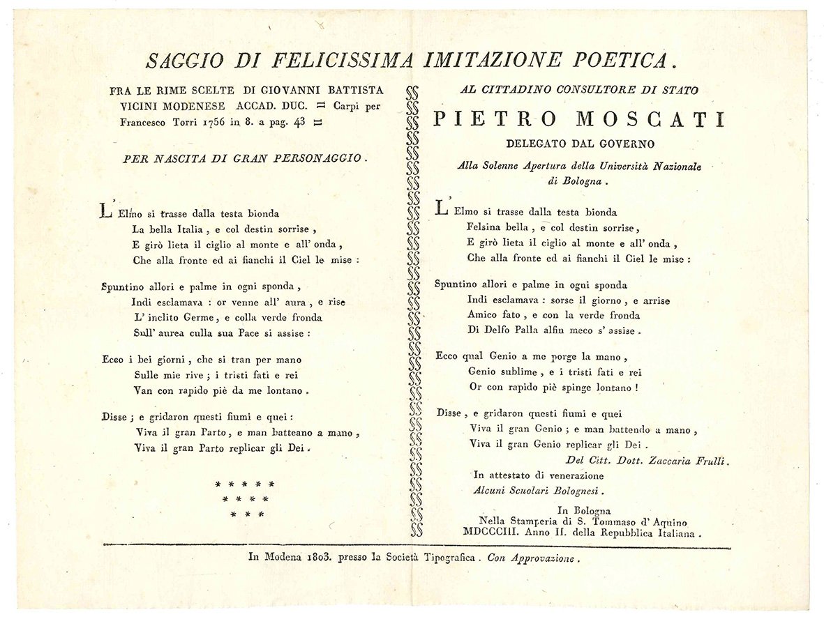 Saggio di felicissima imitazione poetica. Al cittadino consultore di Stato …