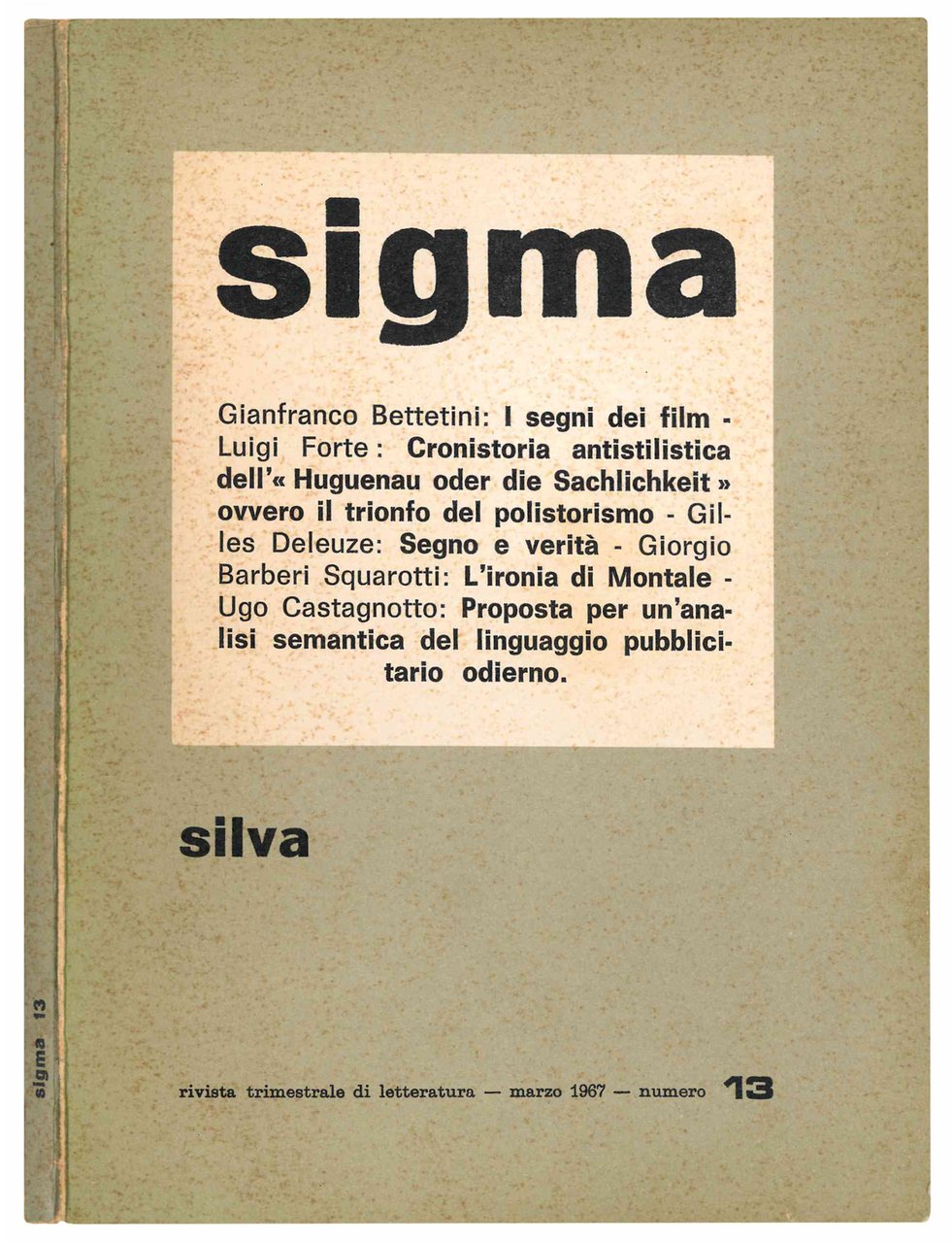 Sigma. Rivista trimestrale di letteratura. Marzo 1967 - numero 13. | Immagine principale