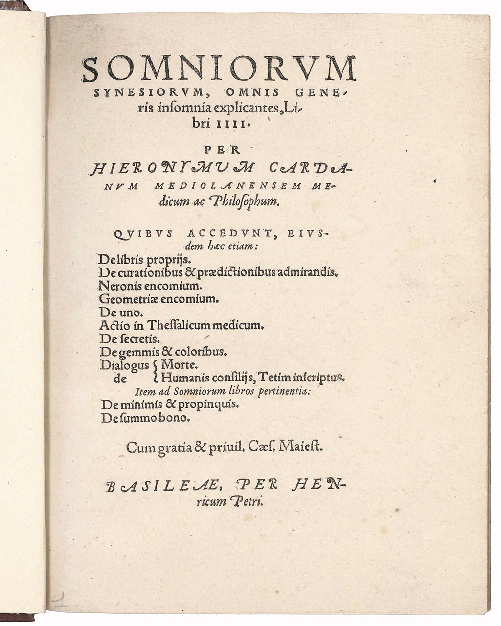 Somniorum synesiorum, omnis generis insomnia explicantes, libri IIII. Per Hieronymum … | Immagine principale