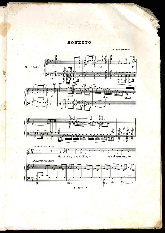 Sonetto posto in musica per soprano o tenore e dedicato …