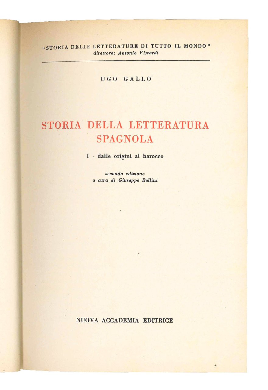 Storia della letteratura spagnola. Vol. I: dalle origini al barocco. | Immagine principale