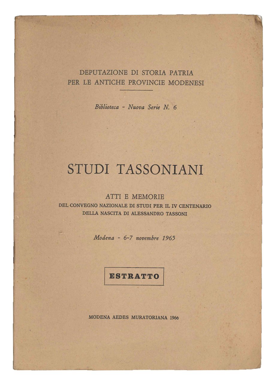 Studi tassoniani. Atti e memorie del Convegno nazionale di studi … | Immagine principale