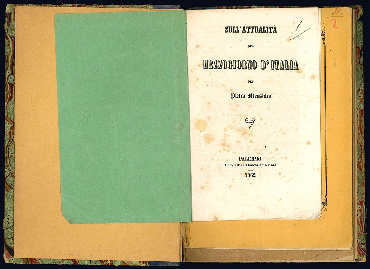 Sull'attualità del mezzogiorno d'Italia (Palermo: Salvatore Meli, 1862). Per la …