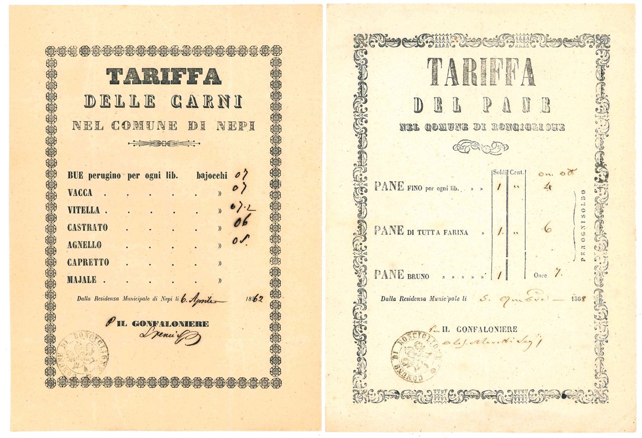 Tariffa delle carni nel Comune di Nepi (6 aprile 1862)-Tariffa …