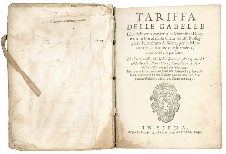 Tariffa delle gabelle, che debbono pagarsi alla Magnifica Dogana, alle …