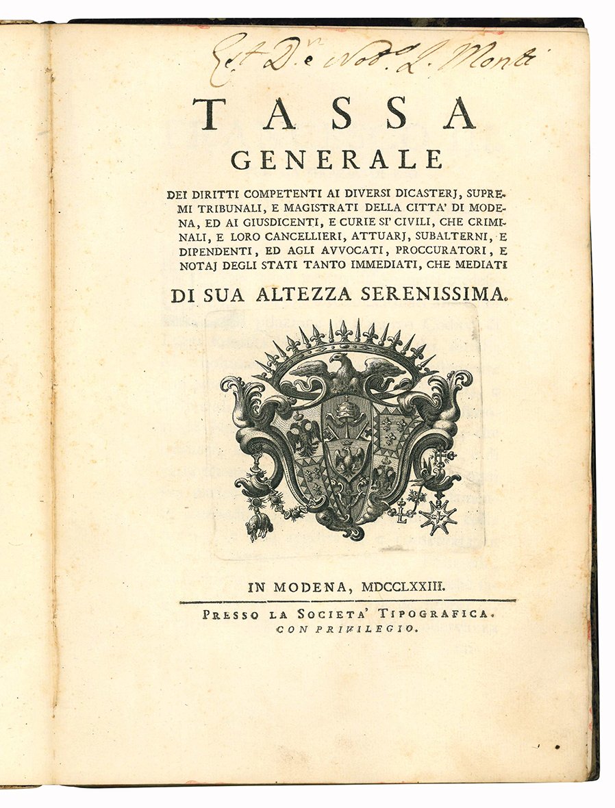 Tassa generale dei diritti competenti ai diversi dicasterj, supremi tribunali, …