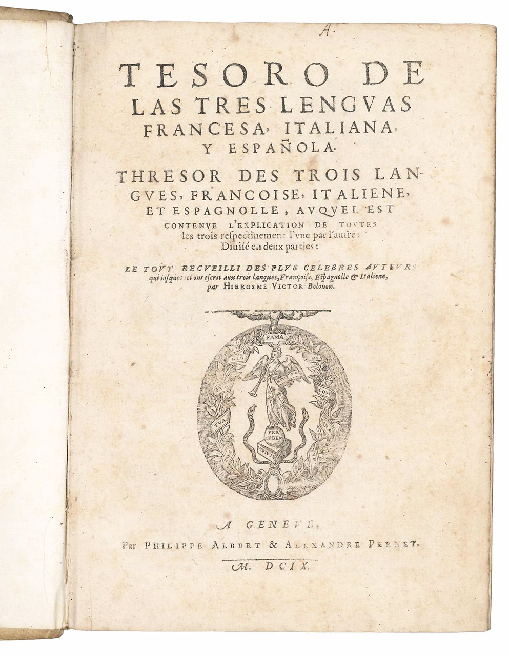 Tesoro de las tres lenguas francesa, italiana, y española. Thresor … | Immagine principale
