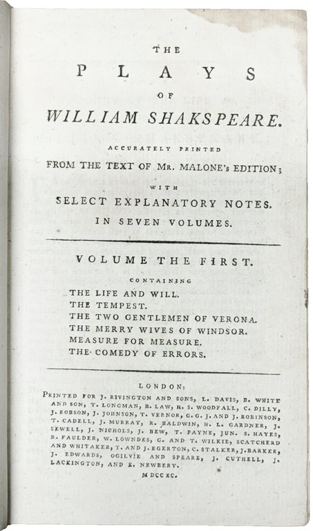The plays of William Shakespeare accurately printed from the text …
