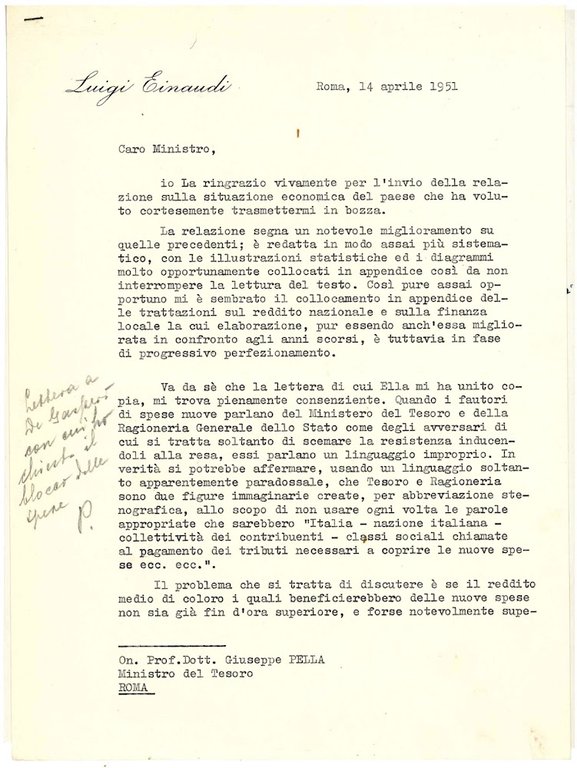 Typed letter signed and addressed to the Treasure Minister Giuseppe … | Immagine Gallery 1