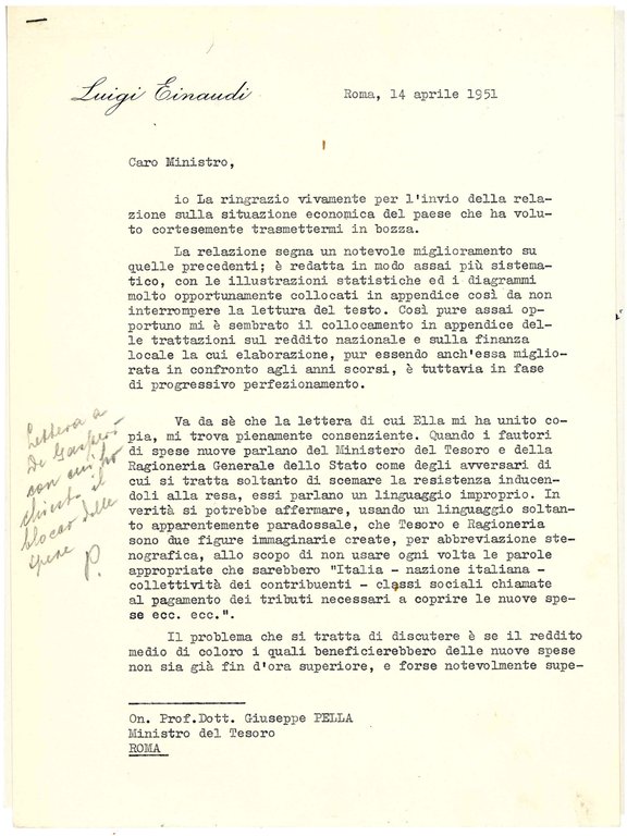 Typed letter signed and addressed to the Treasure Minister Giuseppe … | Immagine Gallery 3